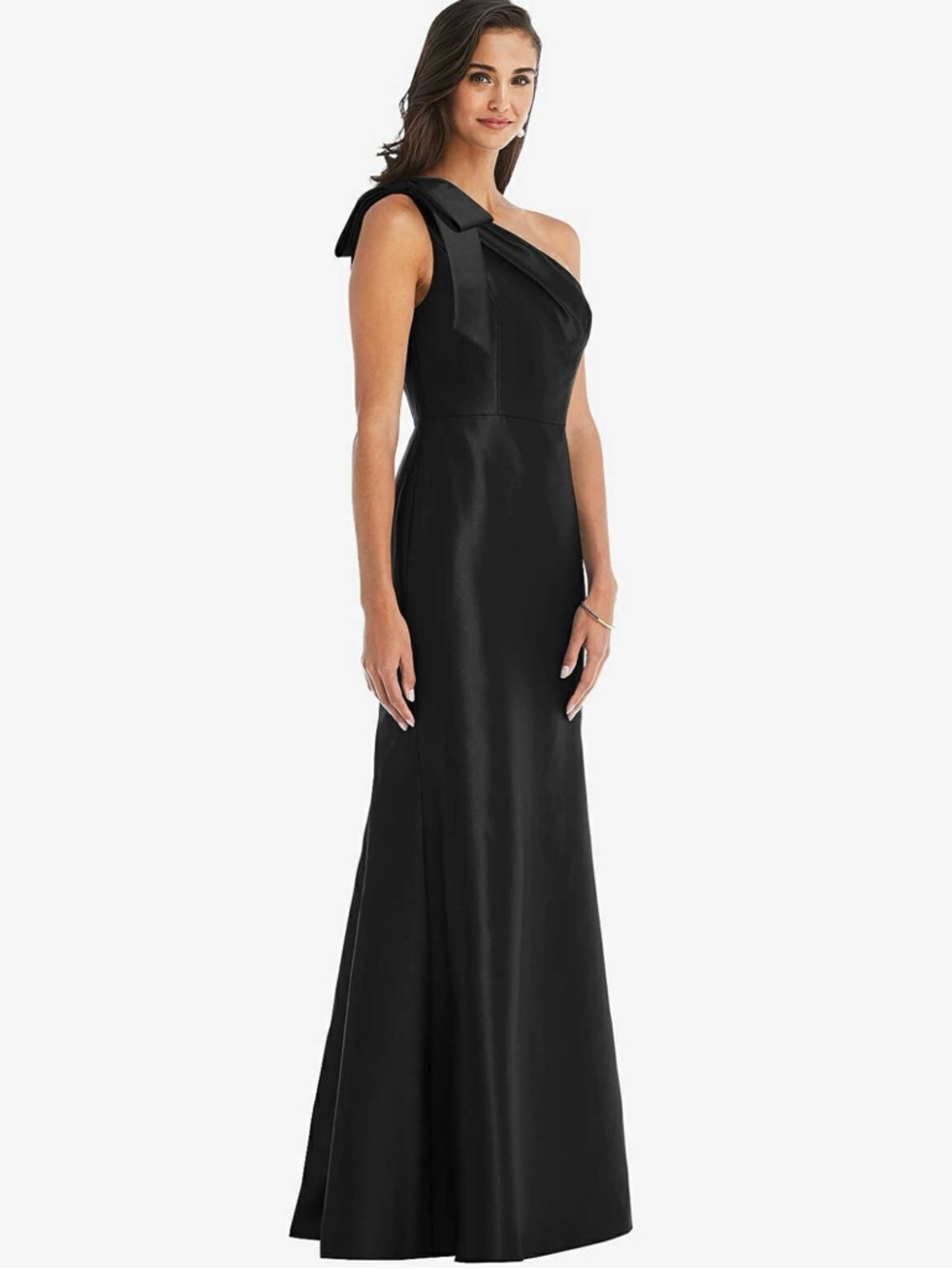 ALFRED SUNG · Bow One Shoulder Bridesmaid Dress in Black
